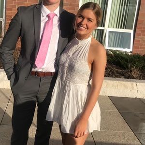 Free People Tunic Embroidered Button Up Halter Top